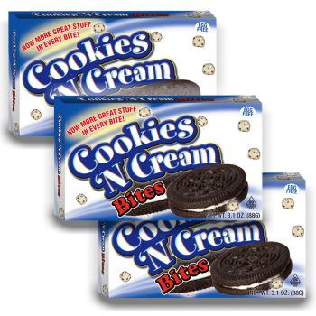 American Sweets - A pack of 3 Cookie and cream flavour cookie dough bites in a handy theatre box