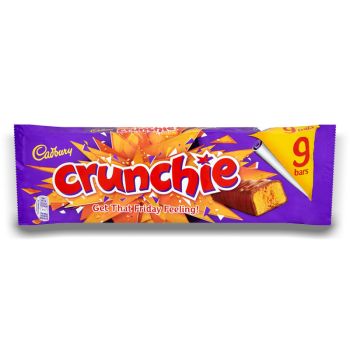 A multipack of 9 Cadbury Crunchie bars, honeycomb wrapped in milk chocolate.