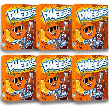 American Sweets - 6 boxes of orange and cola flavour chewy Dweebs American candy