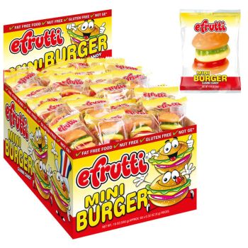 American Sweets - A full box of 60 fruit flavour gummy sweets shaped like burgers