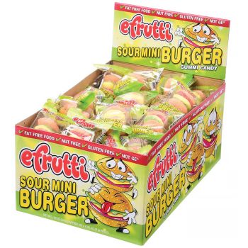 American Sweets - A full box of 60 sour fruit flavour gummy sweets shaped like burgers