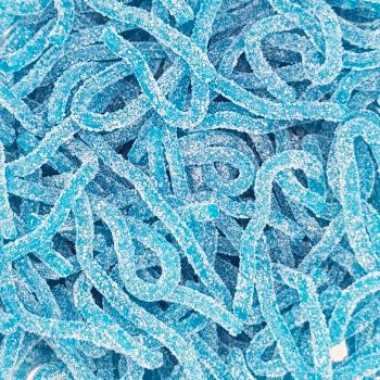 Fizzy blue raspberry flavour laces, a sour sweets favourite!