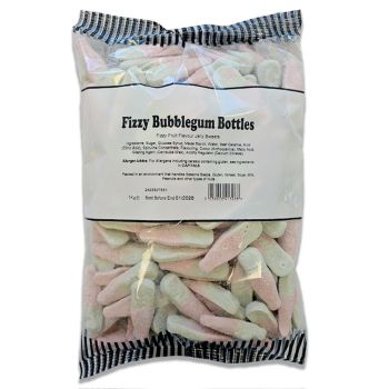 A bulk 1kg bag of medium sized fizzy bubblegum bottles