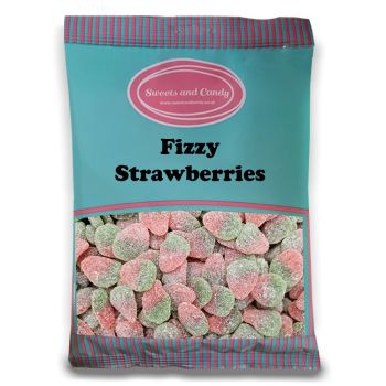 A bulk 1kg bag of fizzy strawberries, strawberry flavour jelly sweets with a fizzy sugar coating
