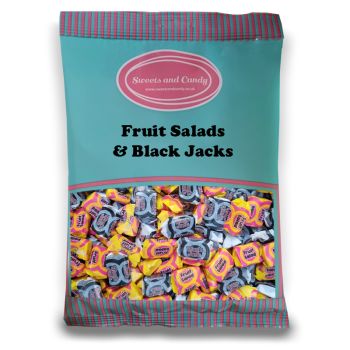 Fruit Salad and Black Jack Chews - 1Kg Bulk bag of retro pineapple and raspberry and liquorice and aniseed flavour chewy sweets