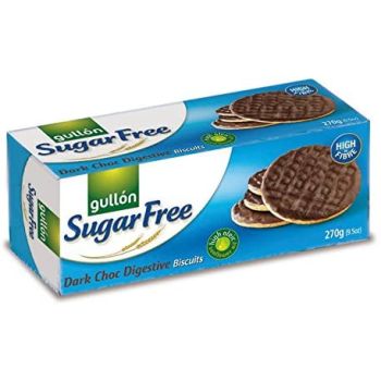 A sugar free digestive biscuit with a dark chocolate topping