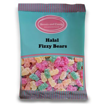 Halal Pick and Mix Sweets - 1kg Bulk bag of Fizzy Bears, sugar coated fruit flavour jelly sweets