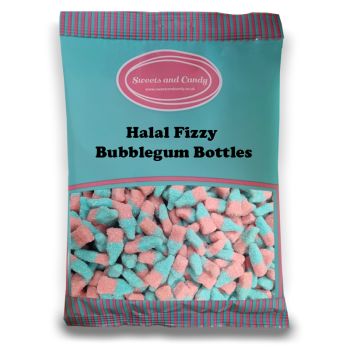 Halal Pick and Mix Sweets - 1kg Bulk bag of Fizzy Bubblegum Bottles, sugar coated jelly sweets in the shape of bottles