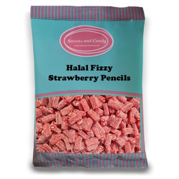 Halal Pick and Mix Sweets - 1kg Bulk bag of Fizzy strawberry pencils, sugar coated candy sweets with a fondant centre!