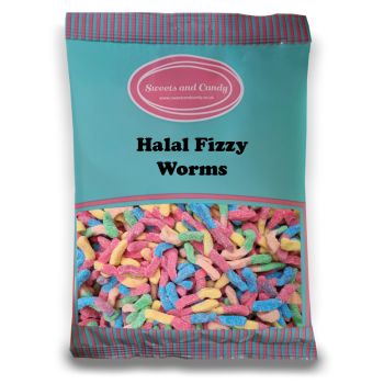 Halal Pick and Mix Sweets - 1kg Bulk bag of Fizzy worms, sugar coated jelly sweets in bright neon colours.