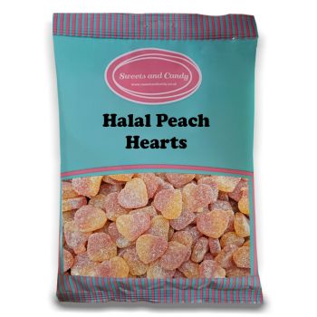 Halal Pick and Mix Sweets - 1kg Bulk bag of Halal Peach Hearts, peach flavour jelly sweets with a sugar coating