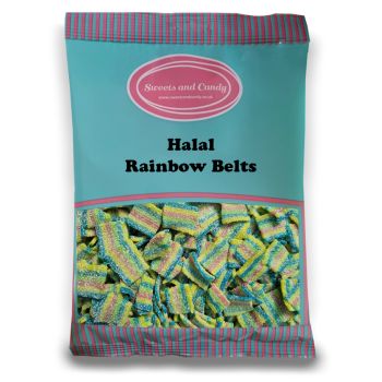 Halal Pick and Mix Sweets - 1kg Bulk bag of Halal Rainbow Belts, colourful bitesize pieces of candy belts