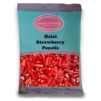 Halal Pick and Mix Sweets - 1kg Bulk bag of Halal Strawberry Pencils, bitesize strawberry candy pieces with a fondant filling