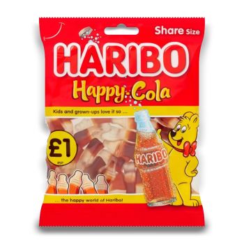 Retro sweets - a share size bag full of Haribo cola bottles, cola flavour gummy sweets!