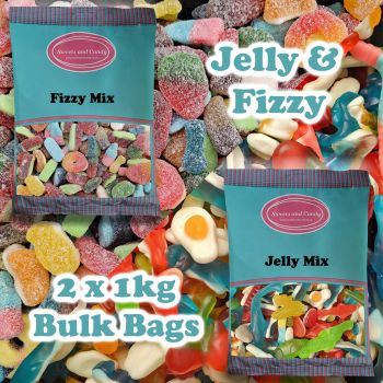 Pick and Mix sweets bundle - 1kg bag of jelly mix and 1kg bag of fizzy mix