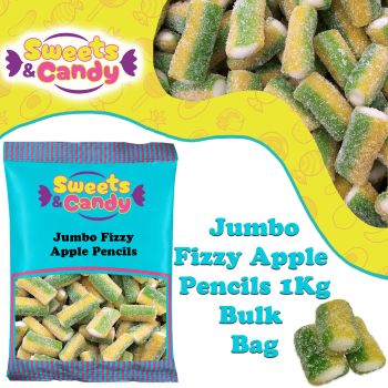 A bulk 1kg bag of Retro Jumbo Fizzy Apple Pencils