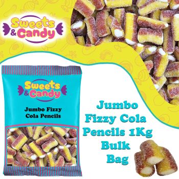 A bulk 1kg bag of Retro Jumbo Fizzy Cola Pencils