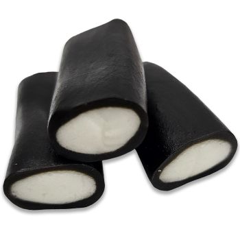 A bulk 1kg bag of Retro Jumbo Liquorice Cream Rock