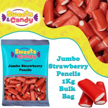 A bulk 1kg bag of Retro Jumbo Strawberry Pencils