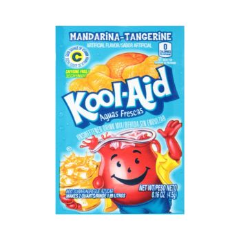 A sachet of Tangerine Kool Aid, a drink powder imported from America.