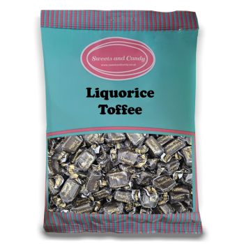 A bulk 1kg bag of liquorice toffee, individually wrapped, liquorice flavour toffee sweets