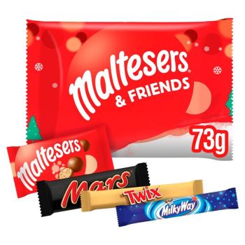 Christmas Sweets - A Christmas selection box containing a fun size bar of Milky Way, Twix and Mars, plus two fun size bags of Maltesers.