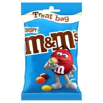 A treat bag of Crispy M&M's made from milk chocolate with a rice centre and crispy shell