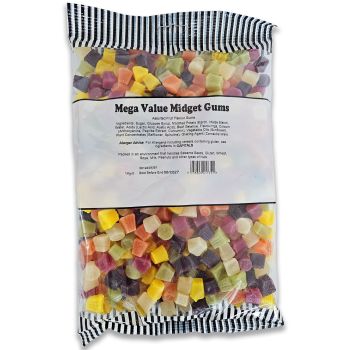 A bulk 1kg bag of Midget Gems fruity gummy sweets