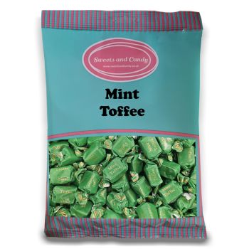 Individually wrapped mint flavour toffees in a bulk 1kg bag