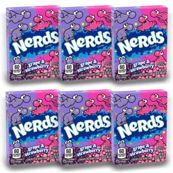 American Sweets - A pack of 6 grape and strawberry flavour Nerds, crunchy chewy American candy.