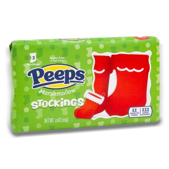 A pack of 3 stocking shaped Peeps Marshmallows, American sweets imported to the UK