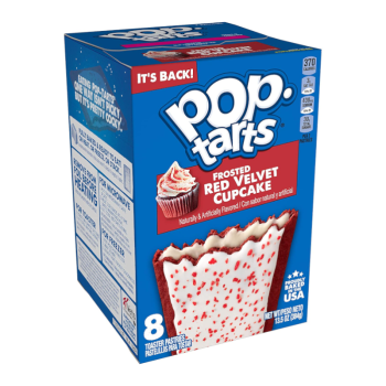 American sweets - a box of red velvet flavour American Pop Tarts, breakfast toaster pastries.
