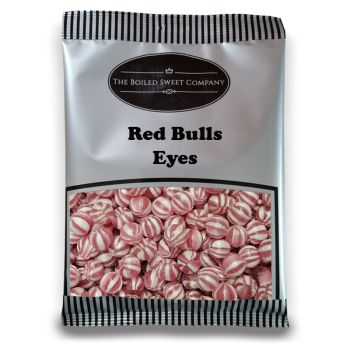 Pick and Mix Sweets - 1Kg Bulk bag of Red Bull Eyes, raspberry flavour boiled sweets with white stripes!