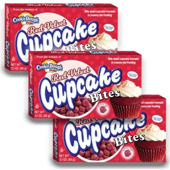 American Sweets - A pack of 3 Red Velvet Cupcake Bites, bitesize American candy cupcake morsels in creamy red frosting