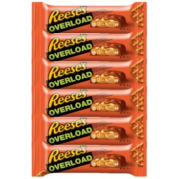 American Sweets - A pack of 6 Reese's Overload bars made with pretzels, caramel, peanut butter with a chocolate flavour coating