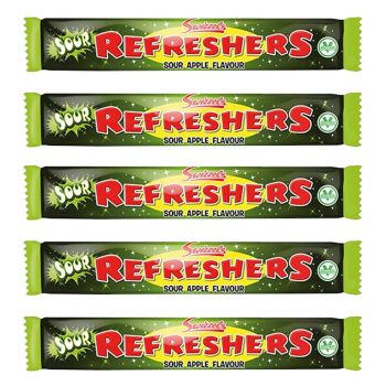 A pack of 5 sour apple chew bars, chewy retro sweets!