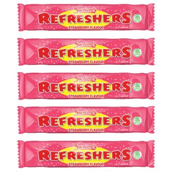 A pack of 5 strawberry refreshers chew bars, chewy retro sweets