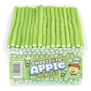 Sweetzone apple pencils sweets in a bulk plastic tub