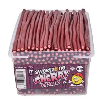Sweetzone cherry pencils sweets in a bulk plastic tubs