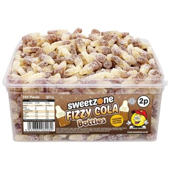 Sweetzone Fizzy Cola Bottles in a bulk plastic tub