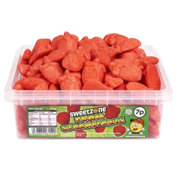 Sweetzone Foam Strawberries in a bulk plastic tub