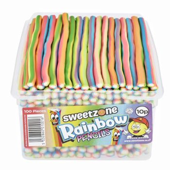 Sweetzone rainbow pencils sweets in a bulk plastic tub