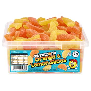 Sweetzone Orange and Lemon Slices in a bulk plastic tub