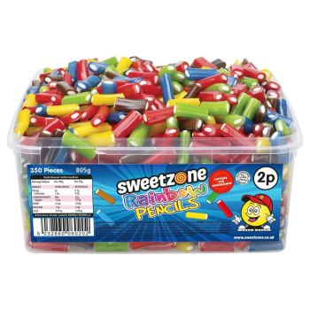 Sweetzone rainbow pencils sweets in a bulk plastic tub