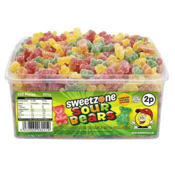 Sweetzone Sour Bears sweets in a bulk plastic tub