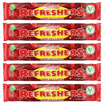 A pack of 7 cherry cola flavour refreshers chew bars, the classic chewy retro sweets!