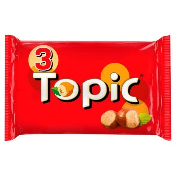 A 3 pack of Topic chocolate bars consisting of nougat, hazelnuts and caramel