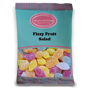 Vegan Fizzy Fruit Salad - 1Kg Bulk bag of Vegan fruit flavour sweets, shaped like an assortment of fruits with a fizzy coating!