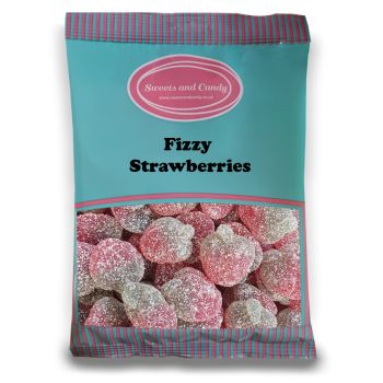 Vegan Fizzy Strawberries - 1Kg Bulk bag of Vegan fruit flavour jelly sweets, with a fizzy coating, shaped like strawberries