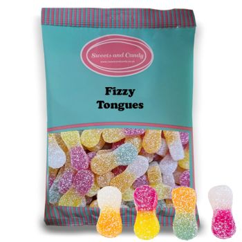 Vegan Fizzy Tongues - Vegan fruit flavour gummy sweets, with a fizzy coating, shaped like small tongues